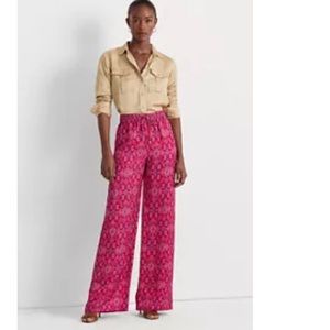 Lauren Ralph Lauren Geo-Print Satin Shantung Wide-Leg Pant